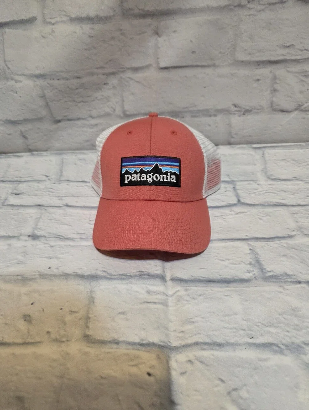 Patagonia Coral-Pink Trucker Hat with White Mesh